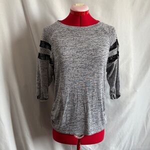Heather Gray Women's Long Sleeve Top with Black Stripes SM432